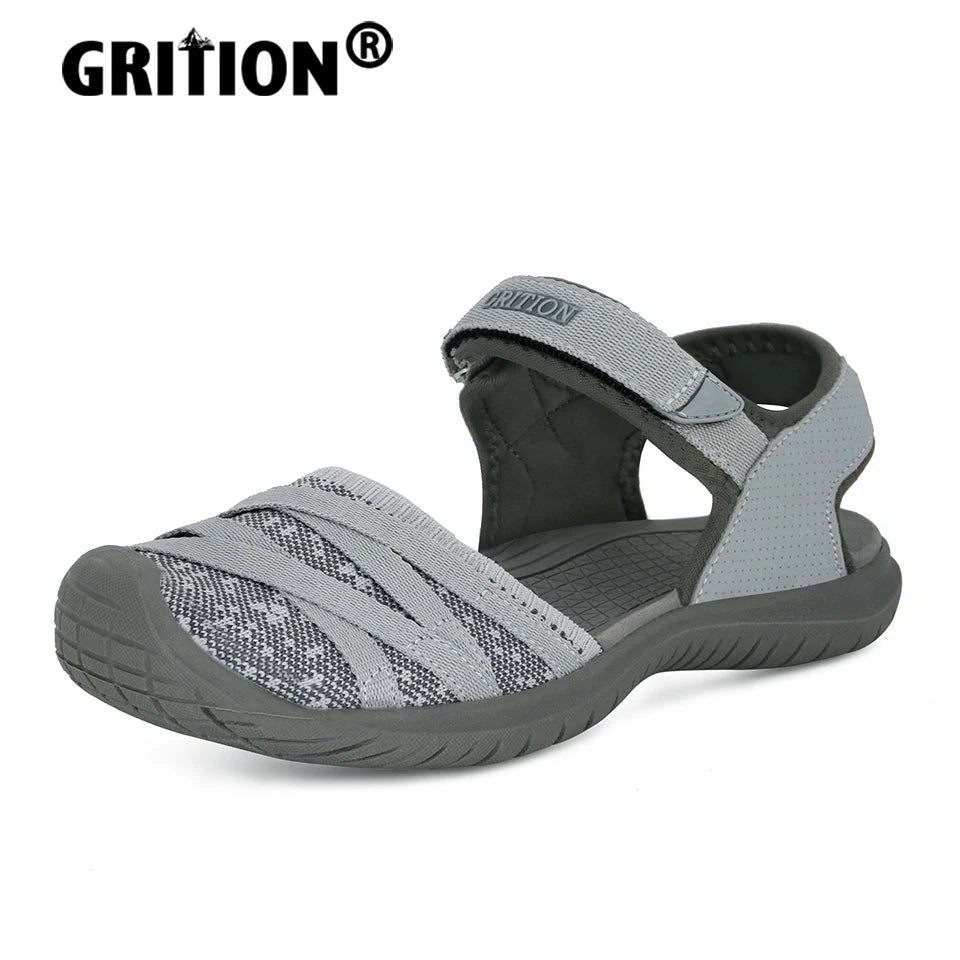 GRITION Women Sandals Casual Outdoor Shoes Closed Toe Flat Heels Elastic Fabric New Fashion 36-41 Ladies Trekking Hiking Sandals