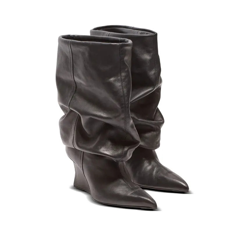 Pleated Slip-On Ankle Boots – Super High Wedge