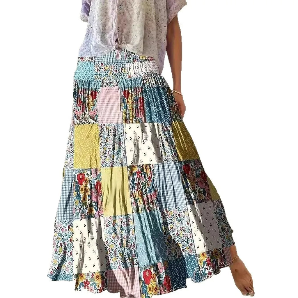 Printed skirt with gathers – high-waisted, casual style