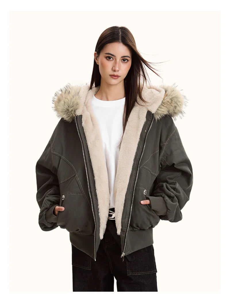 ZAROY - Fur Collar Hooded Parka - Y2K Streetwear, Unisex, Winter