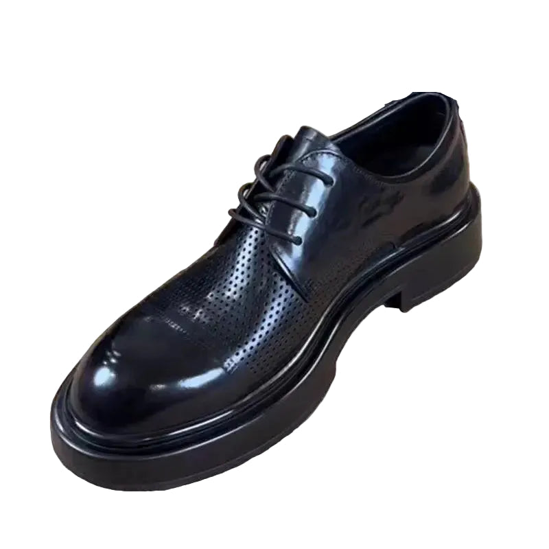 AIR ROUND - Men's Hollow-Out Thick-Sole Derby Shoes - Breathable Round Toe Business Casual Leather Shoes