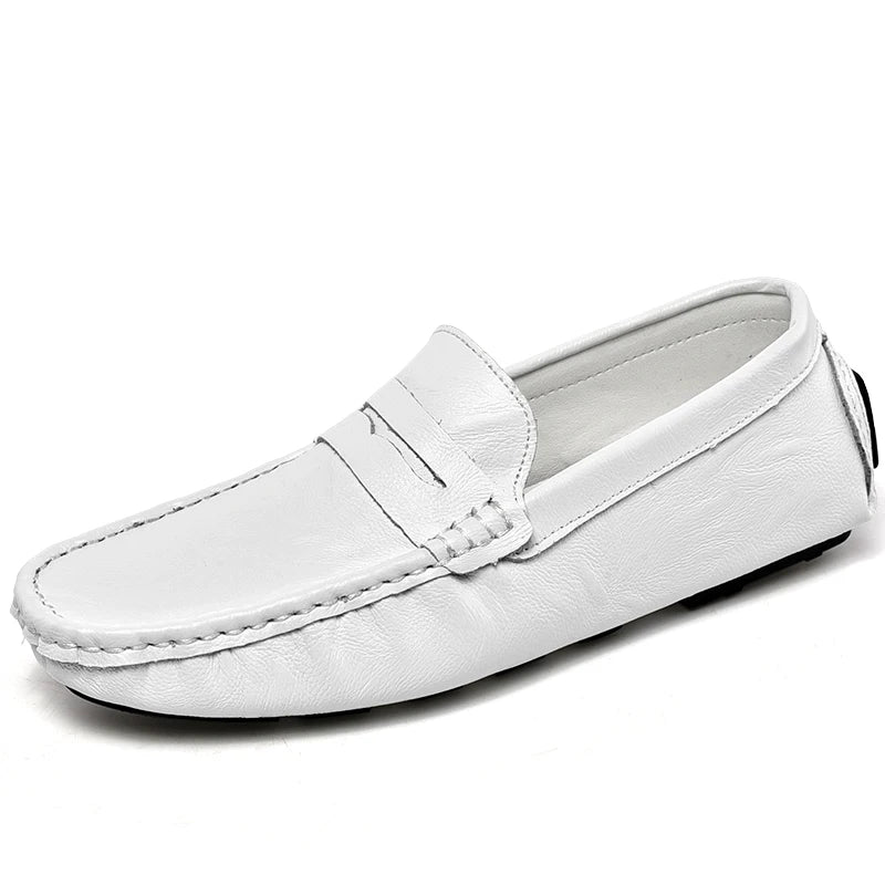 SOFT STRIDE - Men's Split Leather Slip-On Loafers - Casual Driving Moccasins in White, Brown & Black