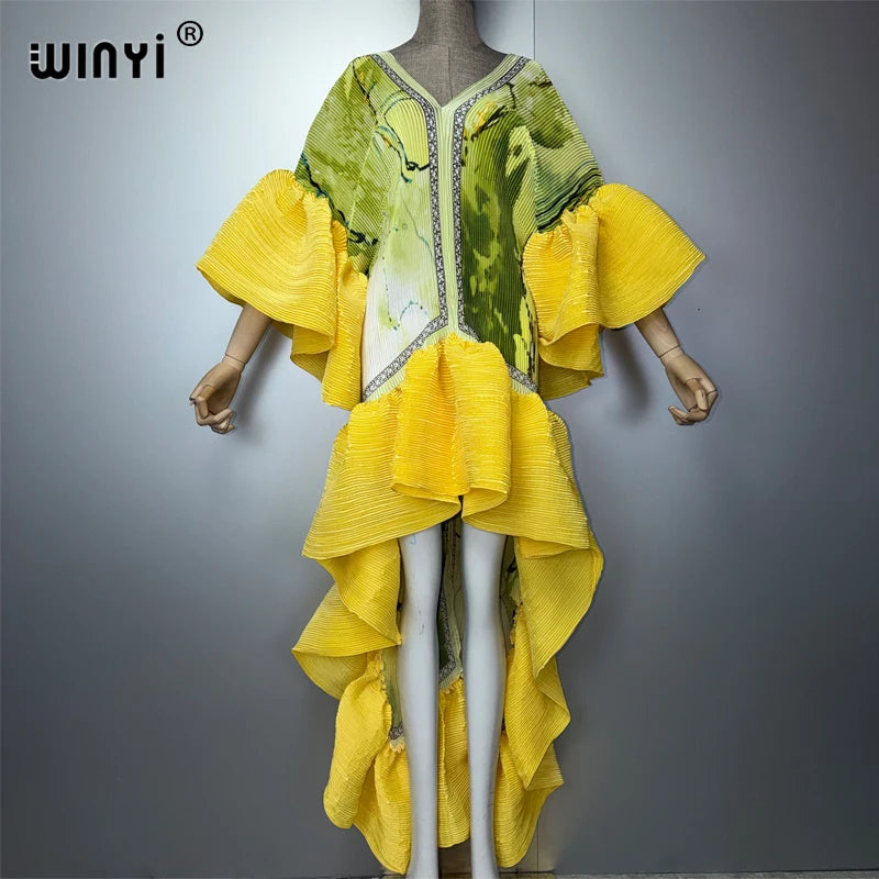 Moonlit Muse - Pleated Maxi Kaftan - Evening Flow