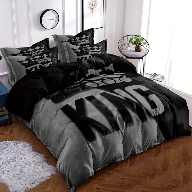 GREY & BLACK JACQUARD DUVET COVER SET - 6 Sizes EU/US/AU - Sharp Rooms