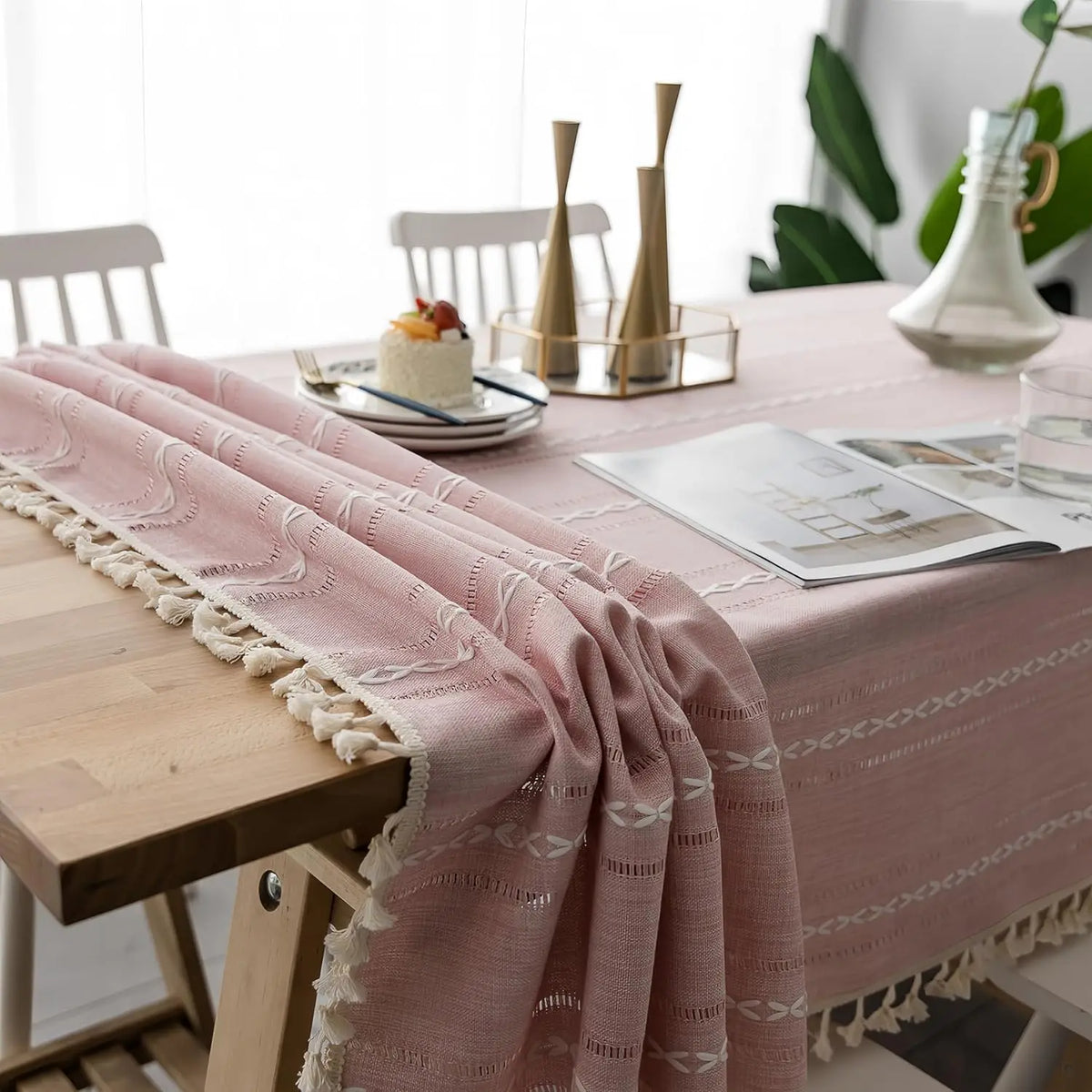 TASSEL TABLECLOTH - Cotton Linen Stripe - Joyful Tables