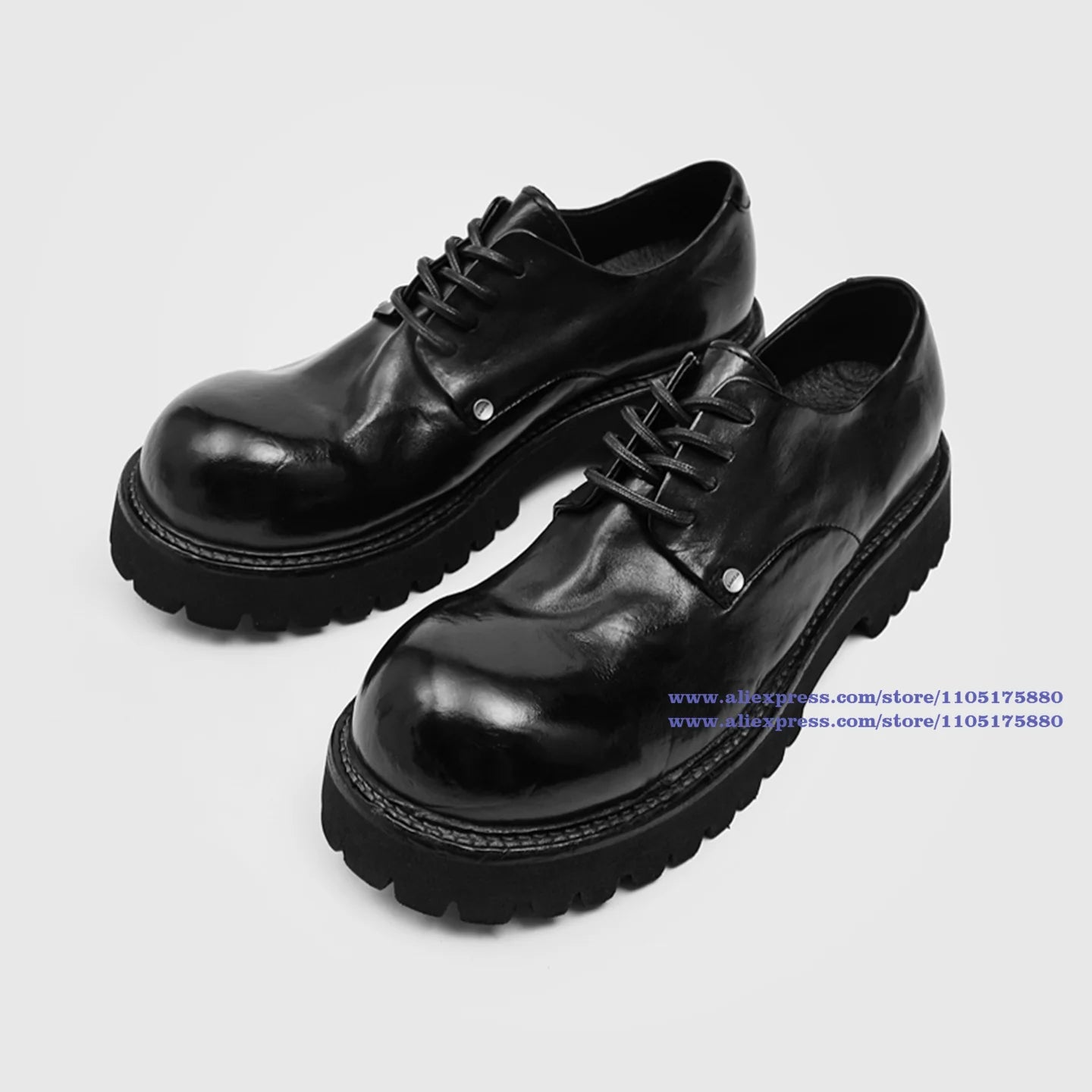 RIVET KING - Men's Thick-Sole Rivet Derby Shoes - Height-Increase Big Round Toe Luxury Casual Leather Shoes