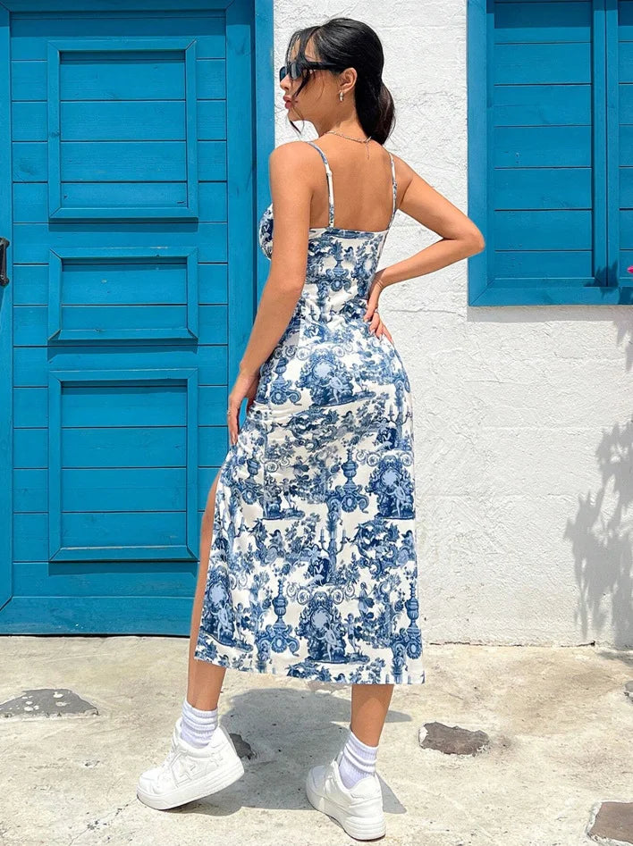 Fall 2025 Long Dress Strapless Wrap Chest High Slit Daisy Leopard Print Wrap-around Skirt Maxi Dress