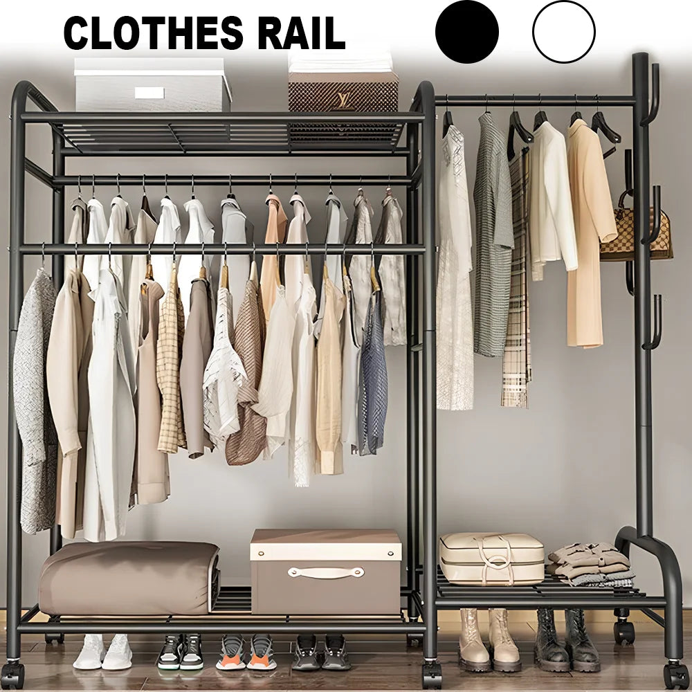 Heavy Duty Clothes Rack – Double Rod & 3 Shelves