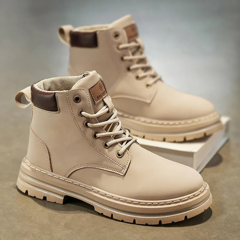 MAINALUN - Unisex Heavy-Duty All-Terrain High-Top Boots - PU/Fabric Lace-Up Ankle Boots