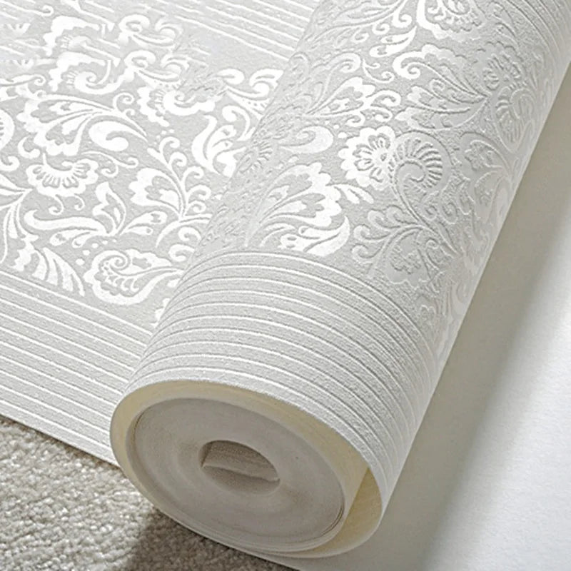 9.5M Modern Simple Wallpaper Bedroom 3D Living Room White Vertical Stripe Non-Woven Wall Cloth European TV Background Wall Paper