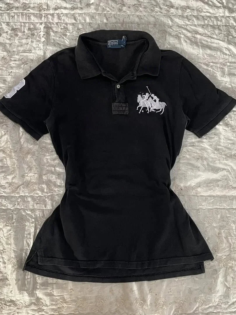 American retro vintage letter polo shirt patchwork short sleeved polo shirt women summer top trend shirts women streetwear