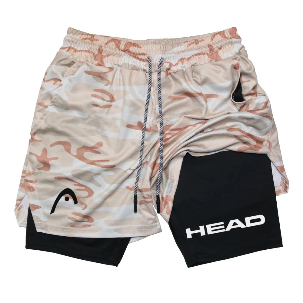 Anime Berserk Head Running Shorts Men Fitness Gym Training 2-in-1 Sports Quick Dry Workout Jogging Double Deck Summer