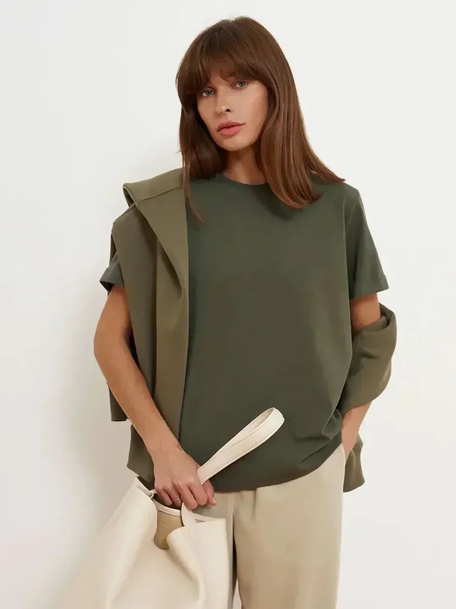 Bornladies Summer 100% Cotton Women's T-shirt Basic Fashionable Solid Lady Short Sleeve Loose Tops 230g/㎡