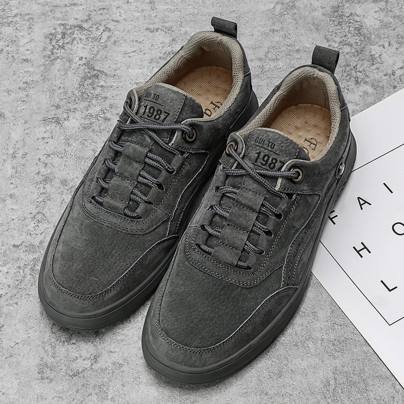 TRAIL CRAFT - Men's Suede Leather Walking Sneakers - Breathable Handmade Casual Shoes, Sizes 38-47