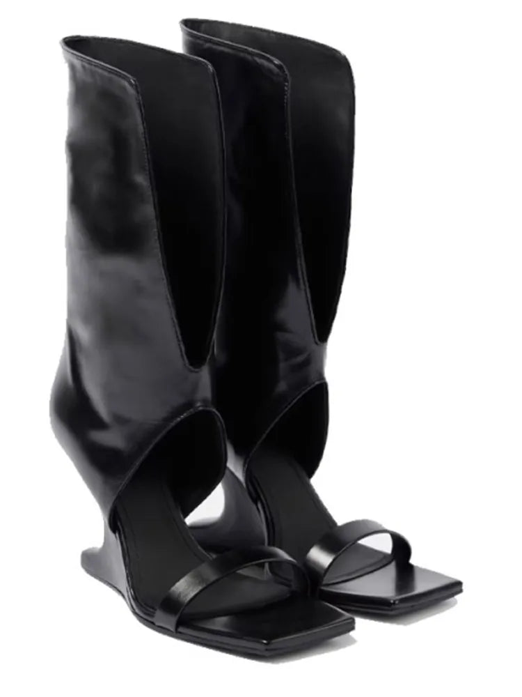 Summer New Square Toed Women's Sandals with Exposed Toes, Fashionable Fashion Show, Thick High Heels, Midsole Women's Cool Boots