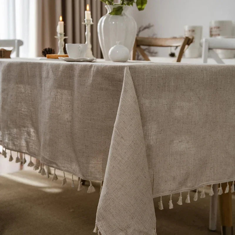 Tablecloth Rectangular Beige Table Cover with Tassel Dining Table Decoration European Tablecloths manteles de mesa rectangular