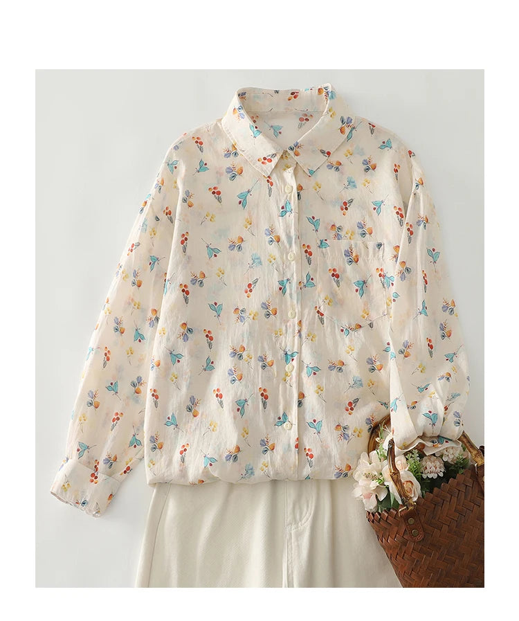 PRINTED LOOSE BLOUSE - Polo Neck, Full Sleeve, 15 Colors - Soft Season