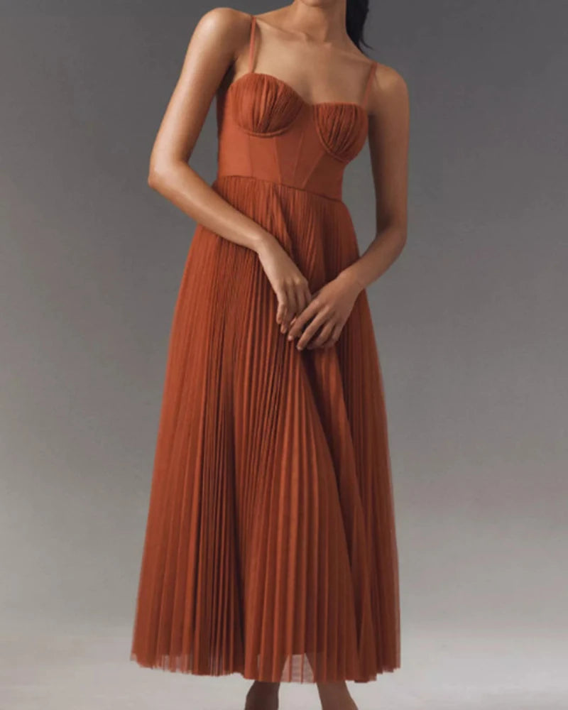 Female Hollow Backless Bridesmaid Dress Spring High Street Solid Girdling Pleat Long Dress Elegant Women Solid Tube Tops Dress
