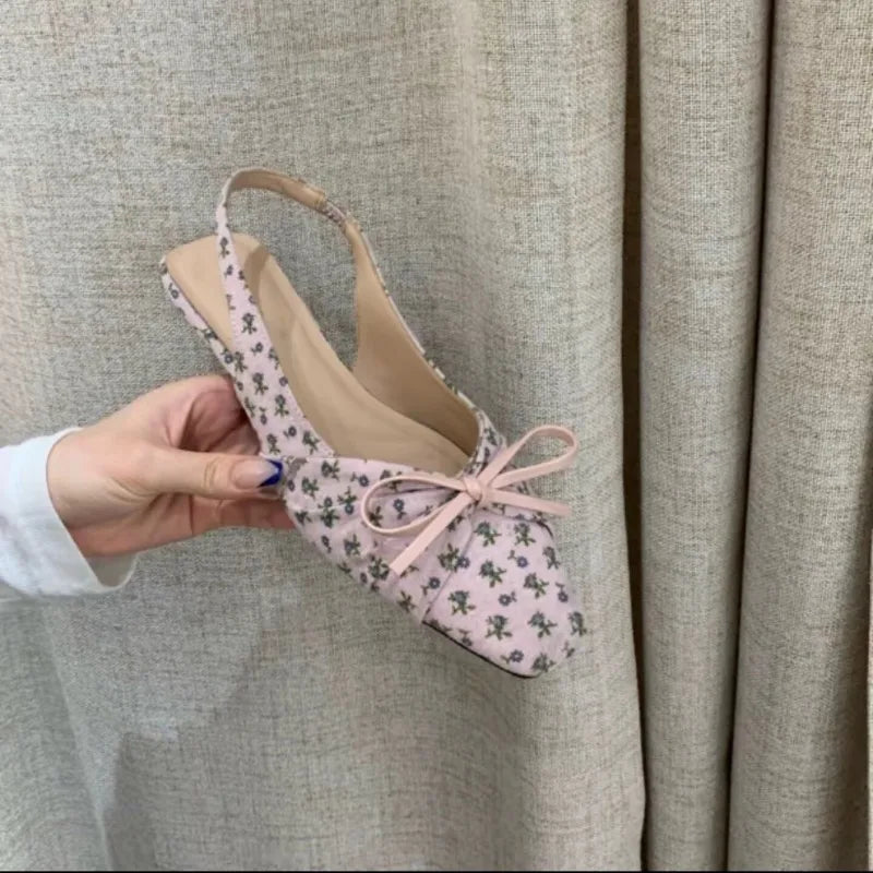 Summer Polka Dot Butterfly-knot Women Sandals Comfort Slip On Slingbacks Mules Shoes Ladies Dress Street Style Low Heel Shoes