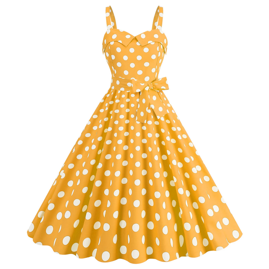 Vintage Classical Polo Dot Printed Dress Women's Sexy Sling Strap Wrap Chest Dress Valentine's Day Streetwear Spring Summer