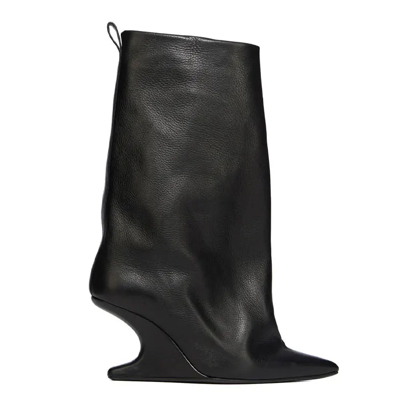 European andAmerican niche newstyle irregular sloping heel pointed sleeve legboots for women's temperament versatile knightboots