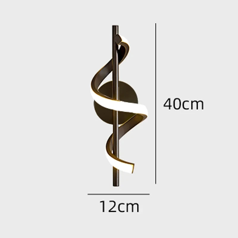 Minimalist Spiral Acrylic Wall Lamp – Black/Gold, 12W