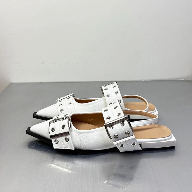 New Women Sandals Shoes Pointed Toe 2026 Spring Fashion Shallow Footwear Slingbacks Ladies Sandals Flats Shoes Big size
