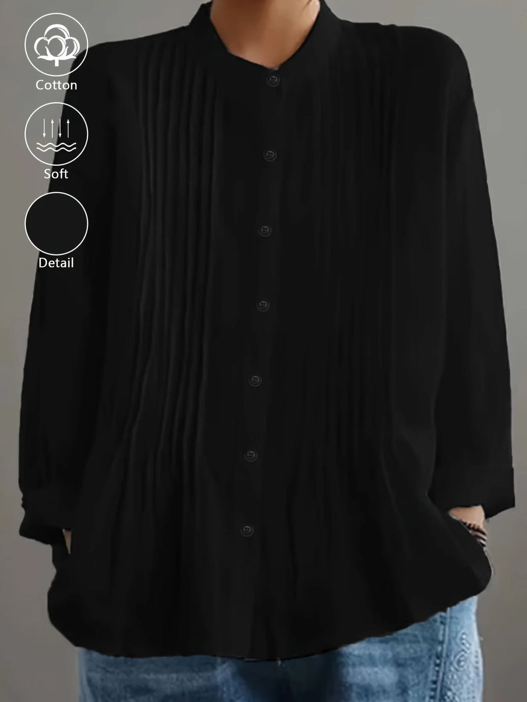 PLEATED COTTON SHIRT - 100% Cotton, Loose Fit - Clean Everyday
