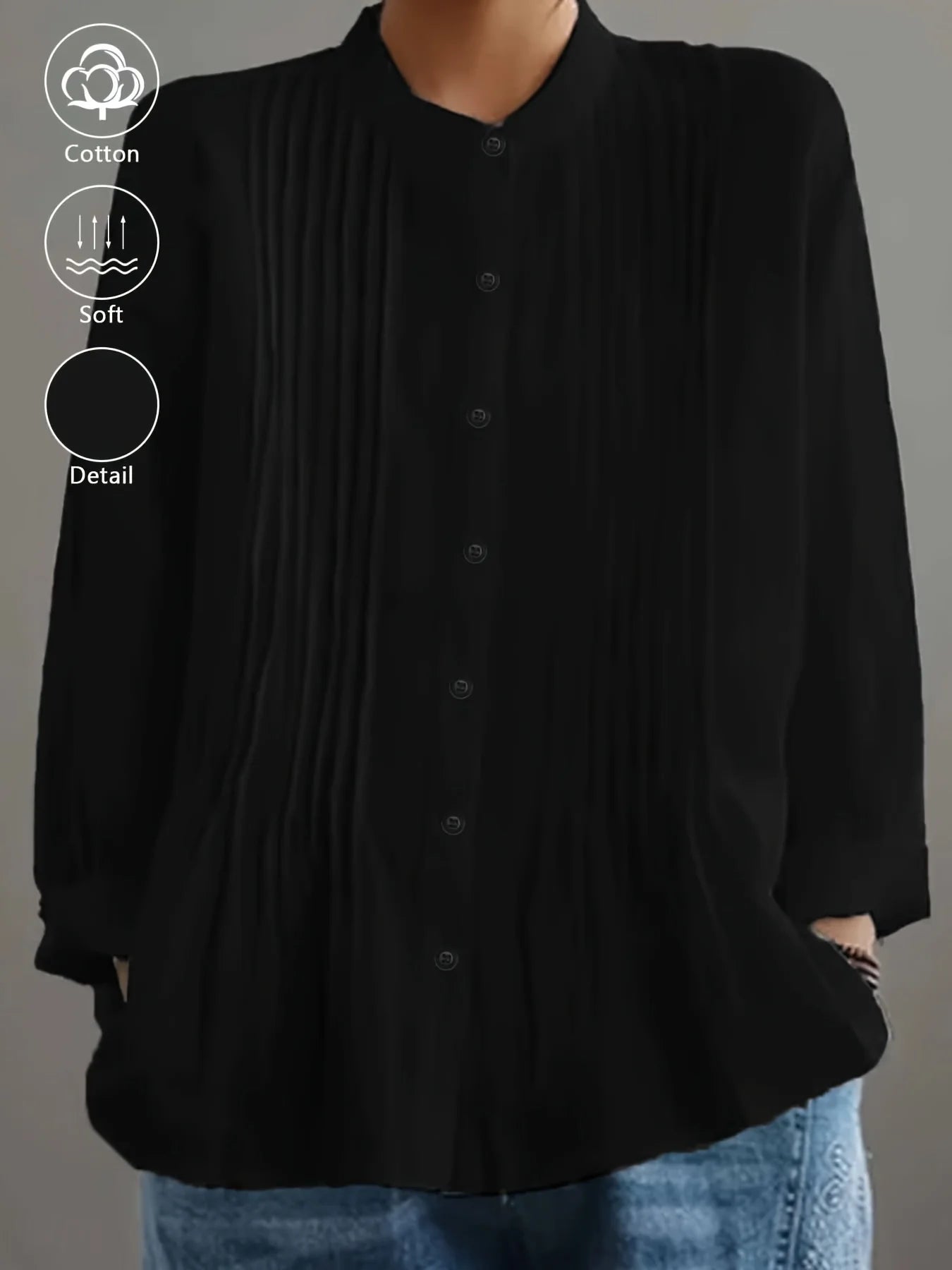 PLEATED COTTON SHIRT - 100% Cotton, Loose Fit - Clean Everyday