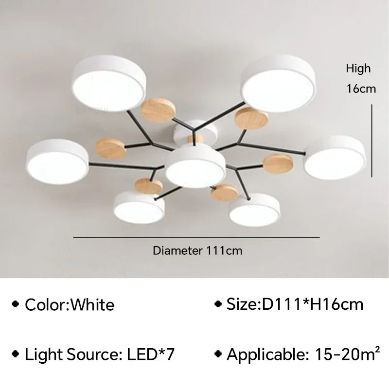 Macaron Wood Ceiling Light – 6 Colors, 1–7 Heads