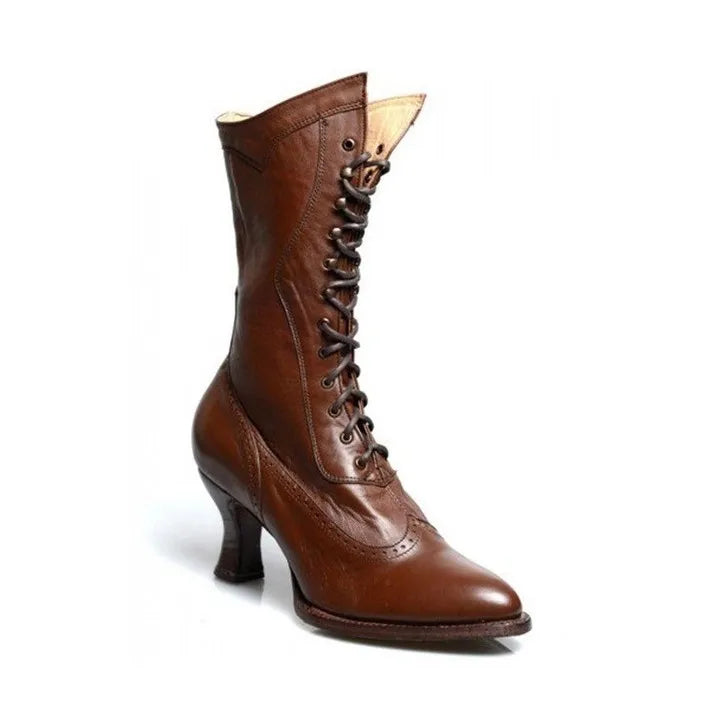 Retro Knight Lace-Up Mid-Calf Boots – High Heel