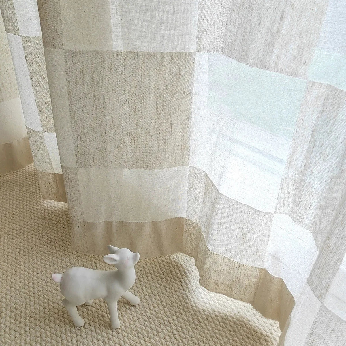 PLAID CHECK SHEER CURTAINS - Linen-Look Voile Tulle Panel - Vintage Grid & Airy