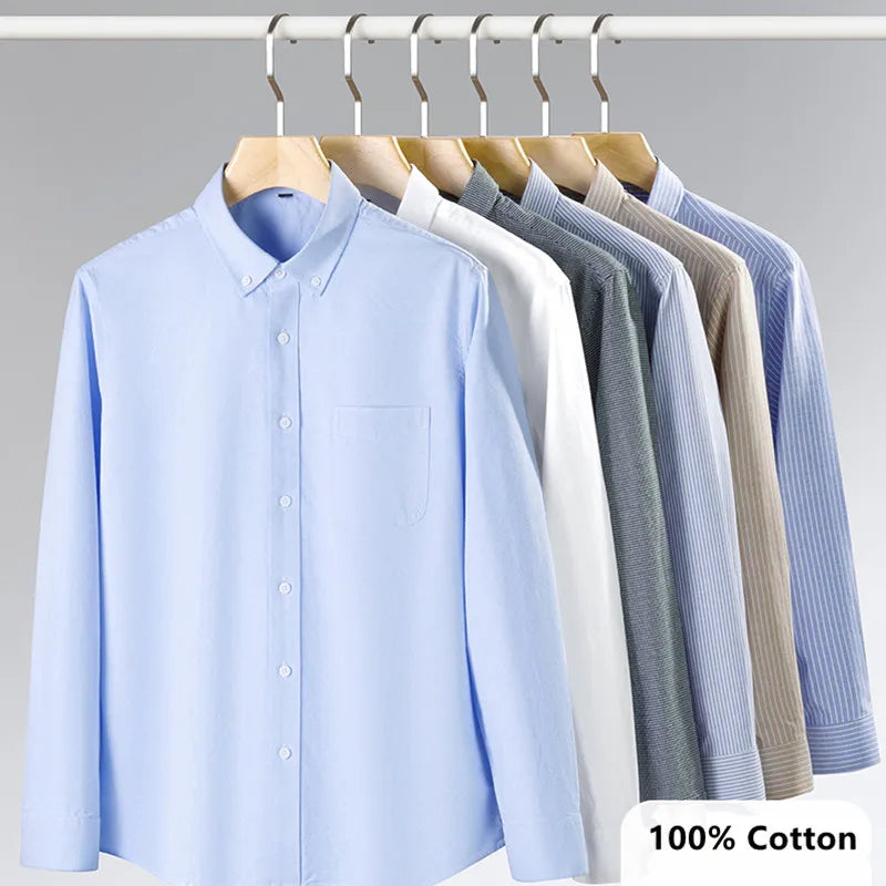 OXFORD NINE - Men's Cotton Oxford Dress Shirt - Stripe & Solid, Long Sleeve