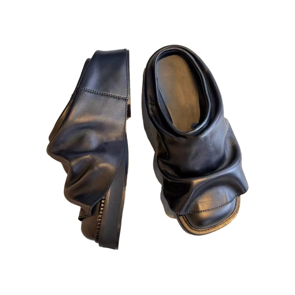RUCHED PLATFORM - Square Toe Slide Mules - Thick Sole, Height Boost