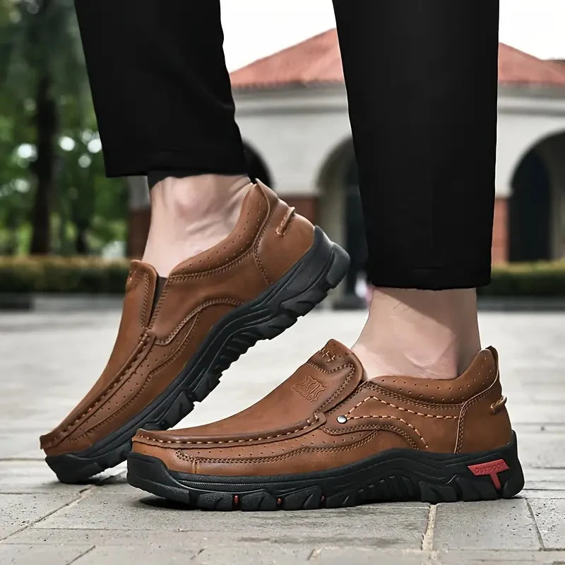 CRAFT SOLE - Men's Handmade Leather Slip-On Loafers - Casual Outdoor Moccasins, Non-Slip Walking Shoes