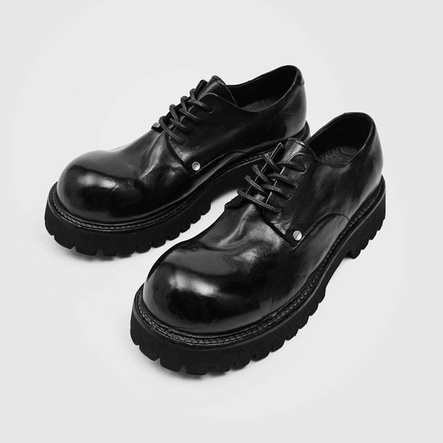 RIVET KING - Men's Thick-Sole Rivet Derby Shoes - Height-Increase Big Round Toe Luxury Casual Leather Shoes
