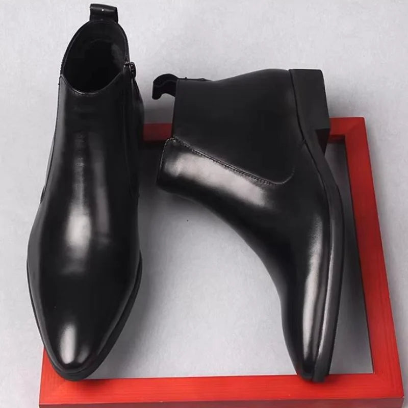 ITALIAN CRAFT - Men's Genuine Leather Chelsea Boots - Pointed Toe, Handmade, Winter