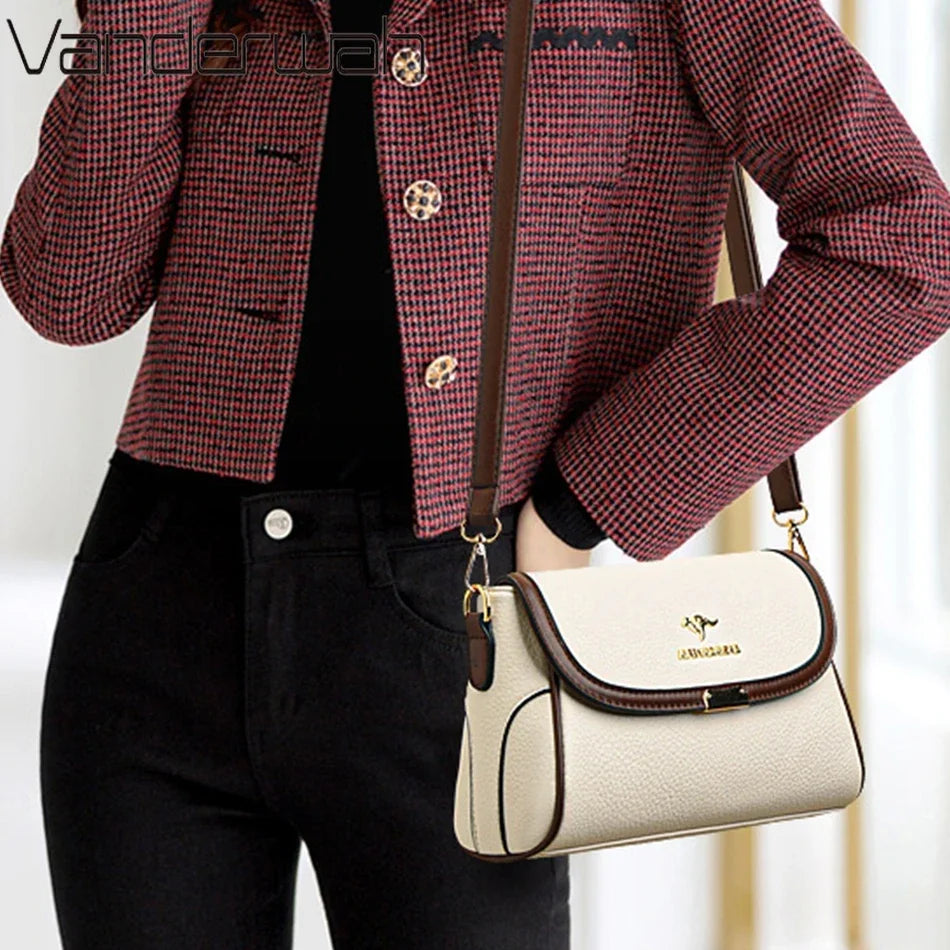 Elegant Small Crossbody Bag - Cream & Brown Messenger