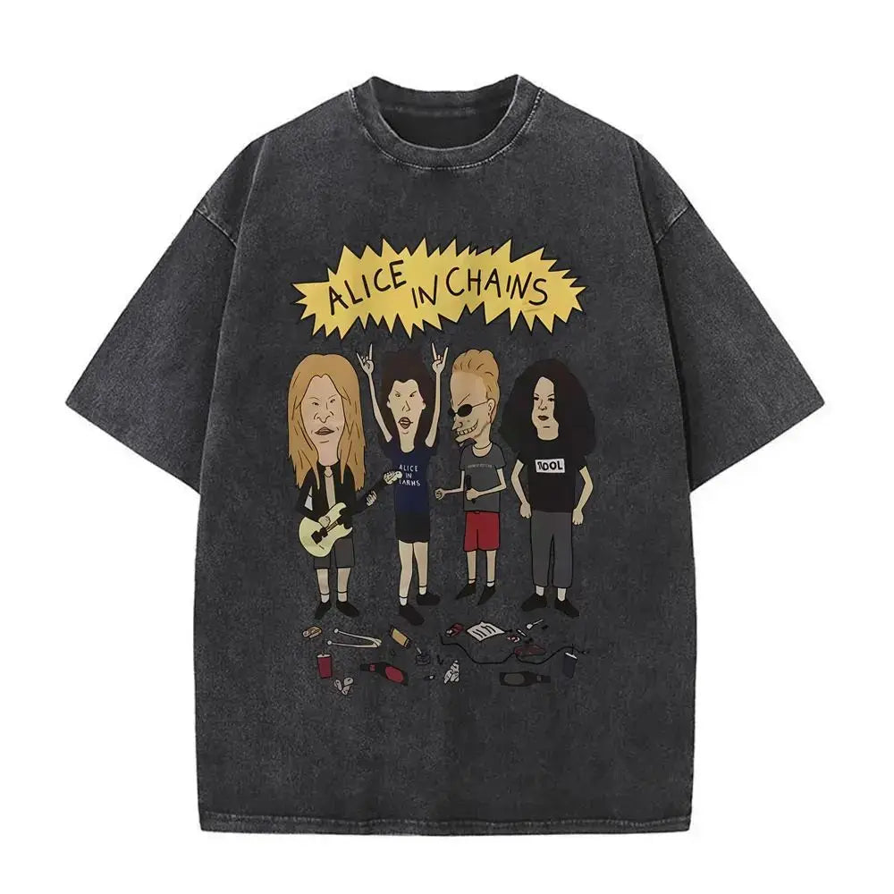 New in Top & Tees Men's T-Shirt Camisetas Rock Band Alice in Chains Dirt Washed Vintage Short Sleeved Round Neck Y2k T-shirt