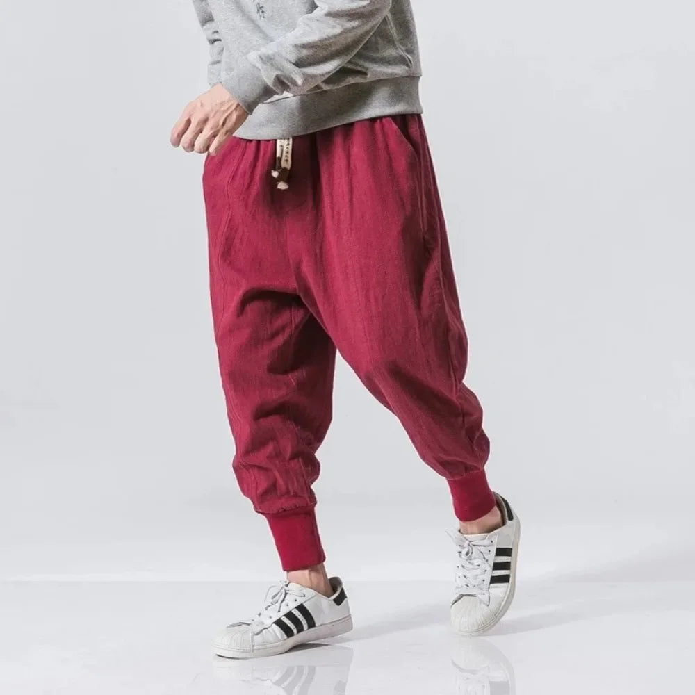Men's Cotton Linen Harem Pants - Baggy Joggers - Streetwear Comfort All Year