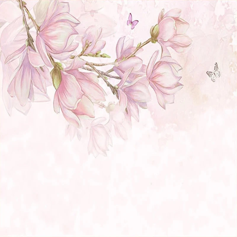 Custom 3D Pink Floral Wall Mural – Hand Painted, 7 Materials