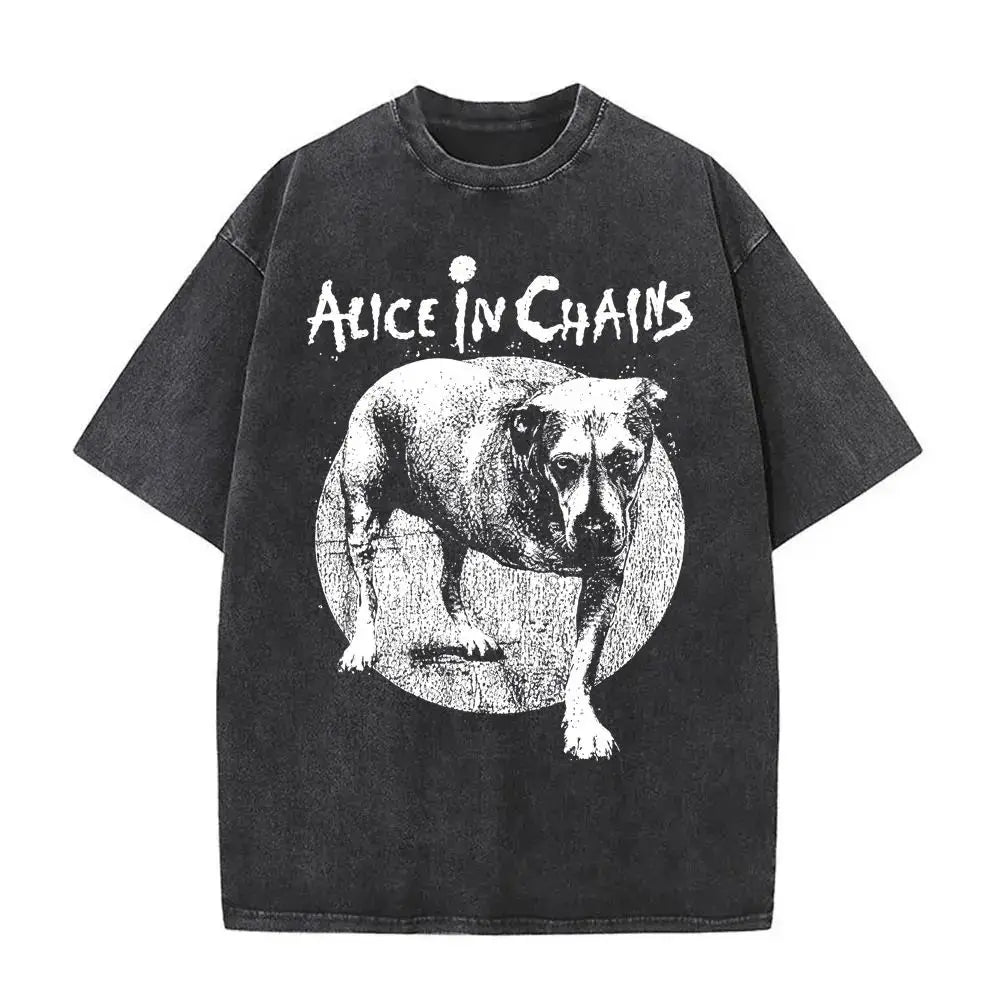 New in Top & Tees Men's T-Shirt Camisetas Rock Band Alice in Chains Dirt Washed Vintage Short Sleeved Round Neck Y2k T-shirt