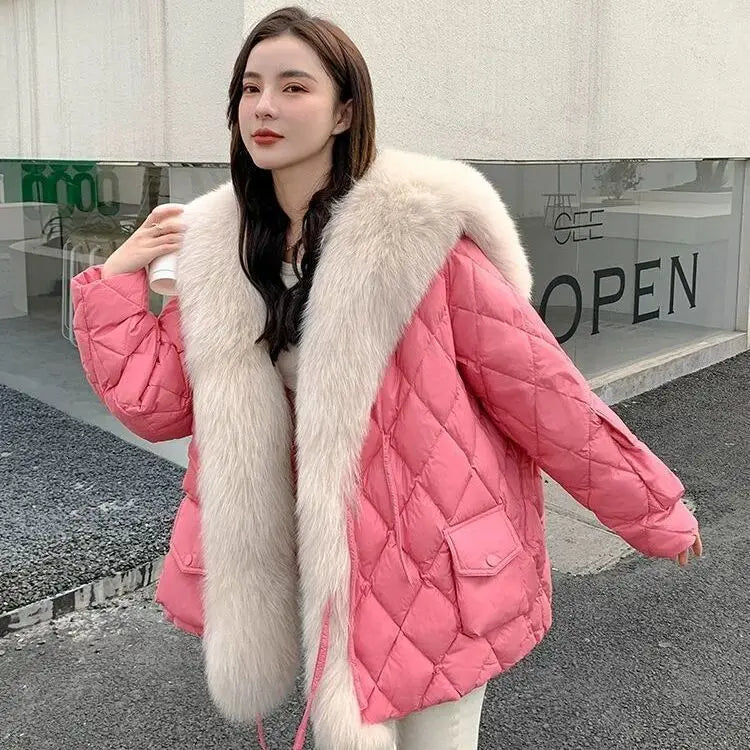 Quilted Jacket – Fur Trim Turn-Down Collar