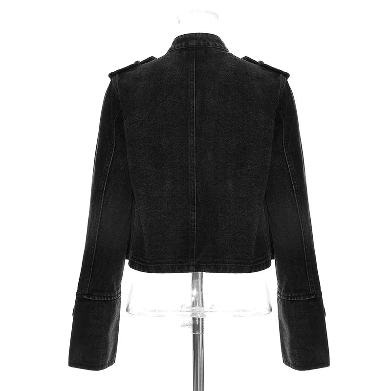 Split Denim Jacket – Stand Collar Loose Streetwear