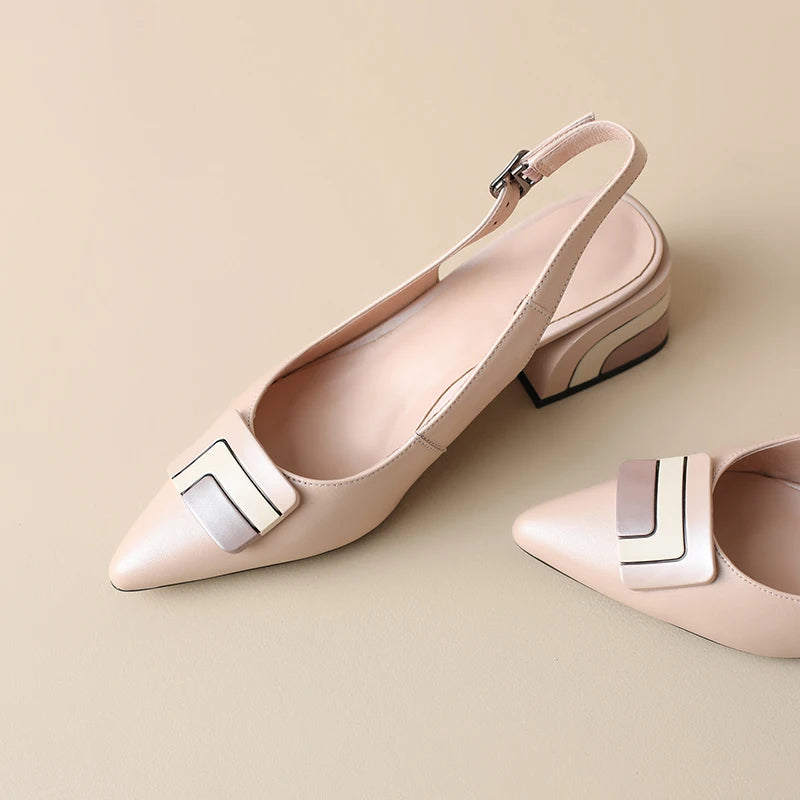 【JOCHEBED HU】Summer Genuine Leather Chunky Sandals Sexy Women High Heels Shoes New Brand Party Designer Slingback Pumps 33-46