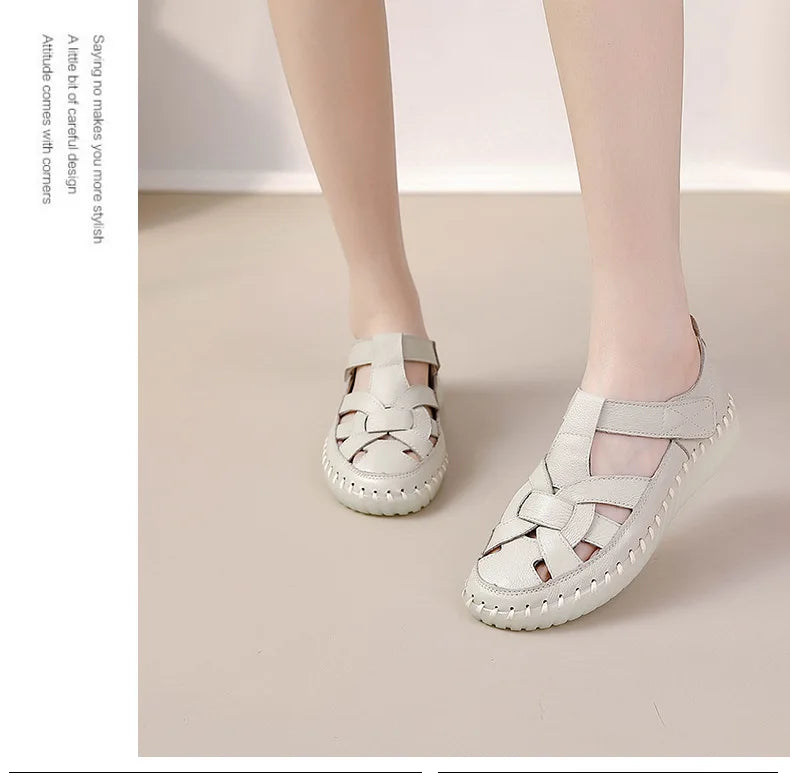 New patches gladiator sandals women's handmade bohemian shoes big size 43 woman real leather sandal ladies patchwork strap flats