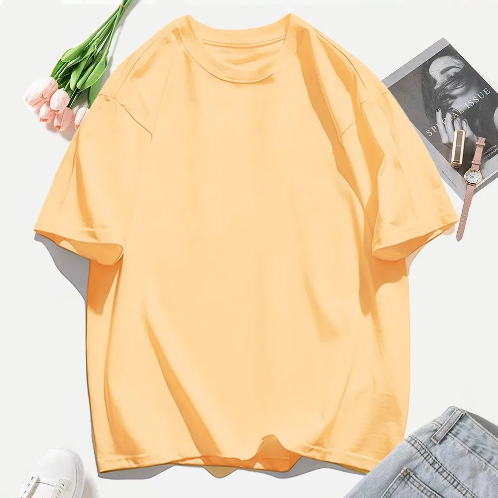 Woman 100% Cotton T Shirts Solid Color Casual T-Shirt O-Neck Summer Tops For Women Fashion Oversized Female Sportswear