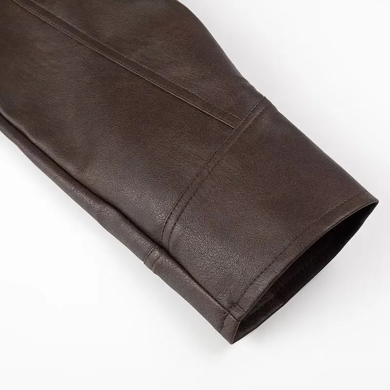 Mauroicardi Spring Autumn Short Retro Brown Pu Leather Jacket Women Sashes Lace Up Luxury Designer Emo Clothes European Fashion