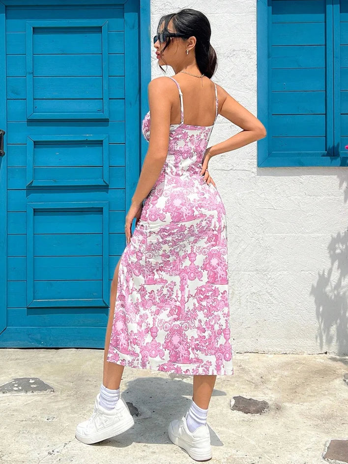 Fall 2025 Long Dress Strapless Wrap Chest High Slit Daisy Leopard Print Wrap-around Skirt Maxi Dress