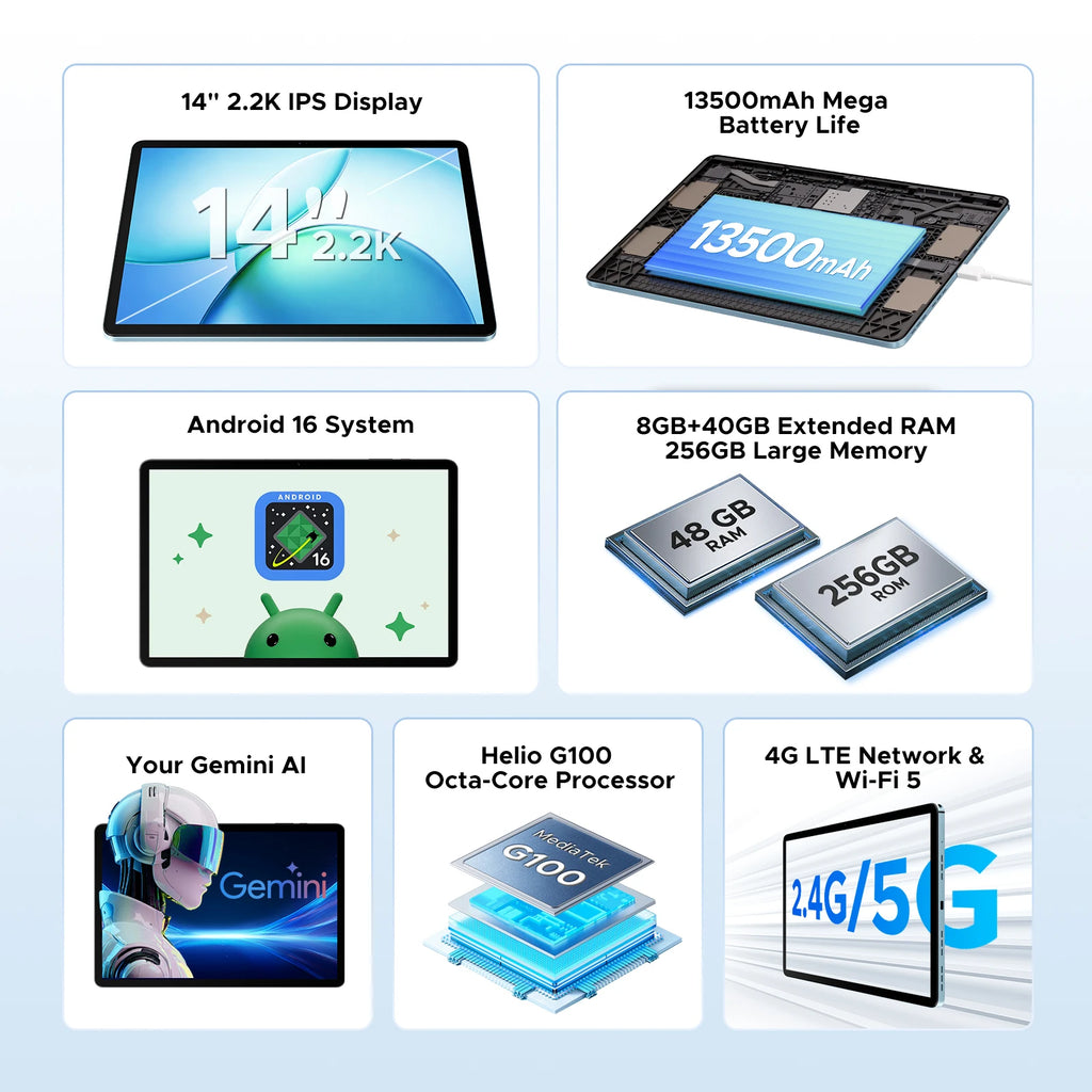 DOOGEE Tab E3 Max 14" 2.2K - Helio G100, 48GB+256GB, 4G LTE